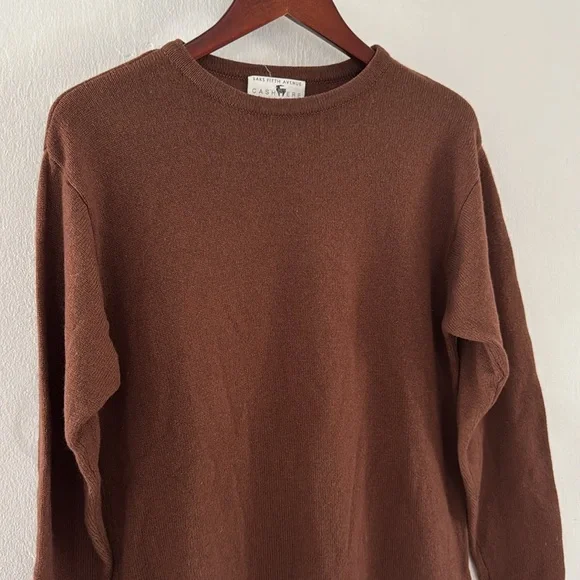 Saks Fifth Avenue Cashmere Sweater Womens Medium Brown Knit Neutral Long Sleeve - Picture 3 of 10